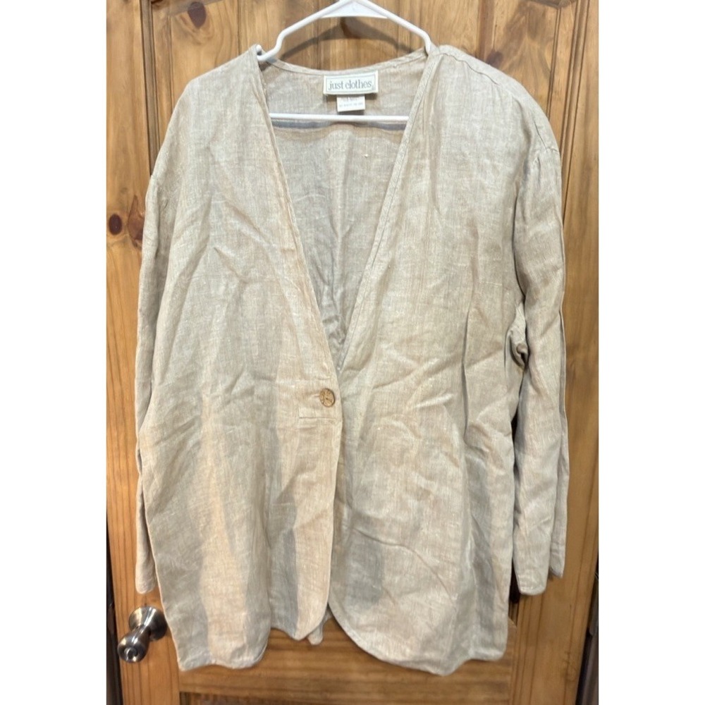 Vintage Just Clothes 100% Linen Jacket Women 16 Beige Lagenlook Made USA